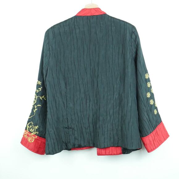 Vintage Medium Jacket Y2K Asian Embroidered Whimsigoth Boho Goth Artsy Crinkle - Picture 8 of 8